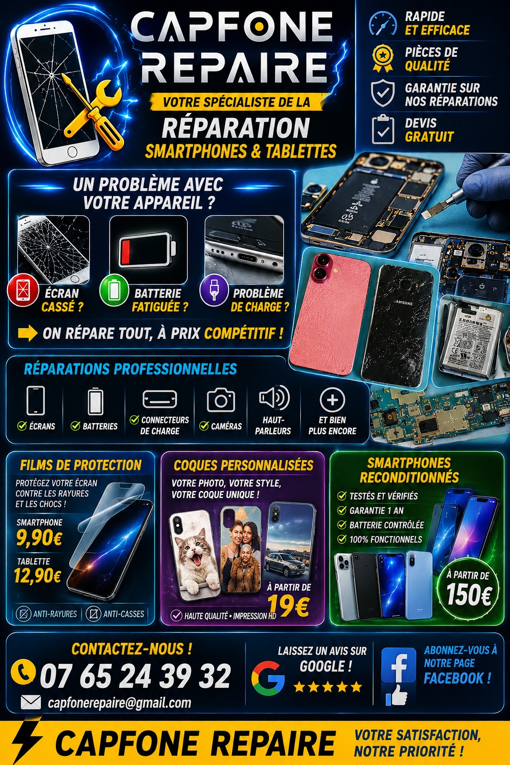 Smartphones reconditionnés et services Capfone Repair
